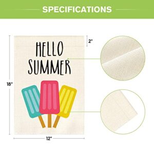 AVOIN colorlife Hello Summer Popsicles Garden Flag Double Sided Outside Ice Cream Blue Red Yellow Pops, Seasonal Rustic Yard Outdoor Decoration 12 x 18 Inch