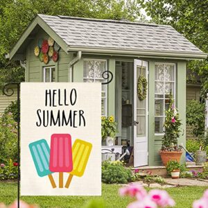 AVOIN colorlife Hello Summer Popsicles Garden Flag Double Sided Outside Ice Cream Blue Red Yellow Pops, Seasonal Rustic Yard Outdoor Decoration 12 x 18 Inch