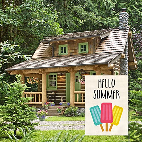 AVOIN colorlife Hello Summer Popsicles Garden Flag Double Sided Outside Ice Cream Blue Red Yellow Pops, Seasonal Rustic Yard Outdoor Decoration 12 x 18 Inch