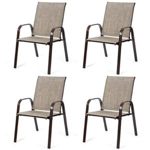giantex 4 piece patio chairs, outdoor camping chairs with breathable fabric, set of 4 garden chairs with armrest high backrest for garden patio pool beach yard space saving, grey