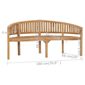 Modern Style,Banana Bench,Patio Bench,Garden Bench,Park Bench,Outdoor Bench, Front Porch Chair,with Backrest and Armrests,for Garden,Patio,Porch, Poolside,Balcony,Lawn,Park,Deck, 70.9"Solid Teak Wood