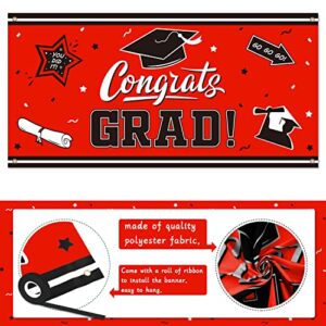 Graduation Backdrop Banner Red Large Congrats Grad Party Supplies Decorations Photography Background for 2023 Graduation Party