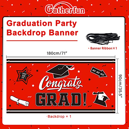 Graduation Backdrop Banner Red Large Congrats Grad Party Supplies Decorations Photography Background for 2023 Graduation Party