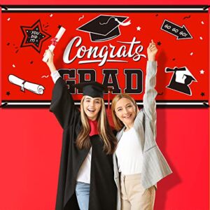 Graduation Backdrop Banner Red Large Congrats Grad Party Supplies Decorations Photography Background for 2023 Graduation Party