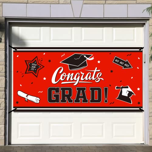 Graduation Backdrop Banner Red Large Congrats Grad Party Supplies Decorations Photography Background for 2023 Graduation Party