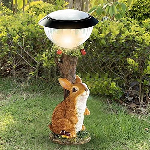 Solar Garden Lights Outdoor,Resin Rabbit Statue Decorative Lights,Animal Sculpture Welcome Sign,Outdoor Powered Fairy Statue,Garden Decoration Waterproof Lamp for Lawn Yard, One Size