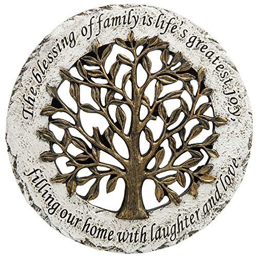 MyGift Resin Outdoor Stepping Garden Stone, Decorative Wall Decor with Life Family Tree and Quote