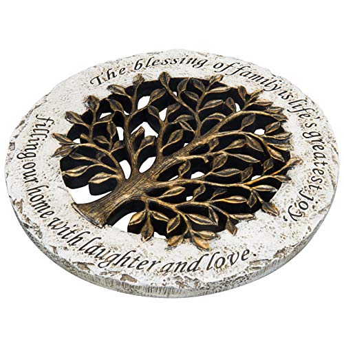 MyGift Resin Outdoor Stepping Garden Stone, Decorative Wall Decor with Life Family Tree and Quote