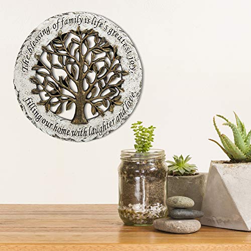 MyGift Resin Outdoor Stepping Garden Stone, Decorative Wall Decor with Life Family Tree and Quote