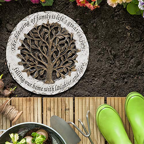 MyGift Resin Outdoor Stepping Garden Stone, Decorative Wall Decor with Life Family Tree and Quote