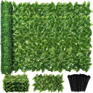 jinwu artificial ivy privacy fence screen, 100×70 inch artificial faux ivy hedge, expandable faux privacy fence with 80 pcs zip ties decoration for wall screen, outdoor garden, wedding decor