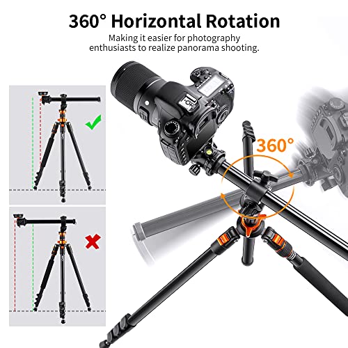 K&F Concept 78 inch DSLR Camera Tripods with Magnesium Alloy Rotatable Multi-Angle Center Column,Load Capacity up to 22lbs/10kg K234A7+BH-28L+Extension Arm Kits