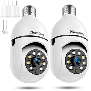 Noonkey 2K/3MP Light Bulb Security Camera 2 Pieces Alexa Light Bulb E27 Home WiFi Security Cameras with Automatic Human Tracking,Motion Zones Detection Alarm,Color Night Vision,Wireless 360° Pan/Tilt