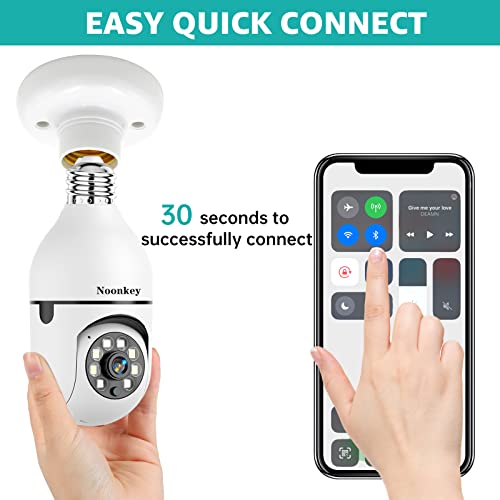 Noonkey 2K/3MP Light Bulb Security Camera 2 Pieces Alexa Light Bulb E27 Home WiFi Security Cameras with Automatic Human Tracking,Motion Zones Detection Alarm,Color Night Vision,Wireless 360° Pan/Tilt