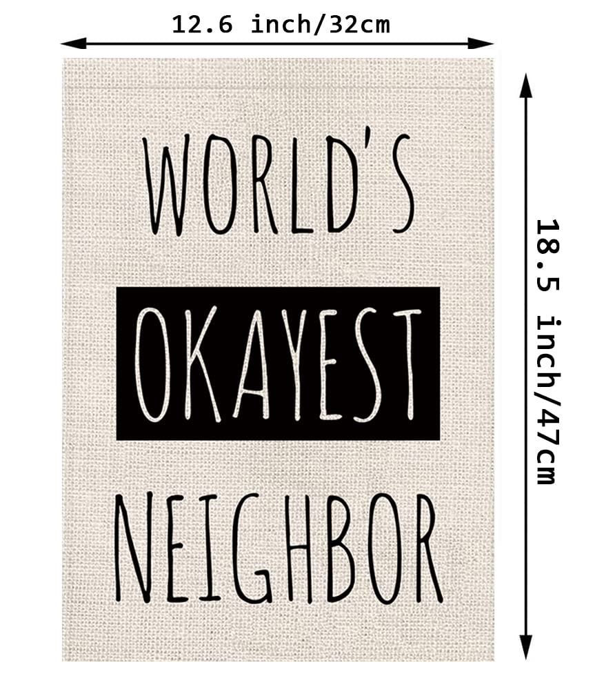 Funny Garden Flag World's Okayest Neighbor Vertical Double Sided Outdoor Indoor Decor Holiday Burlap Yard Sign Flags 12.5 x 18 Inch