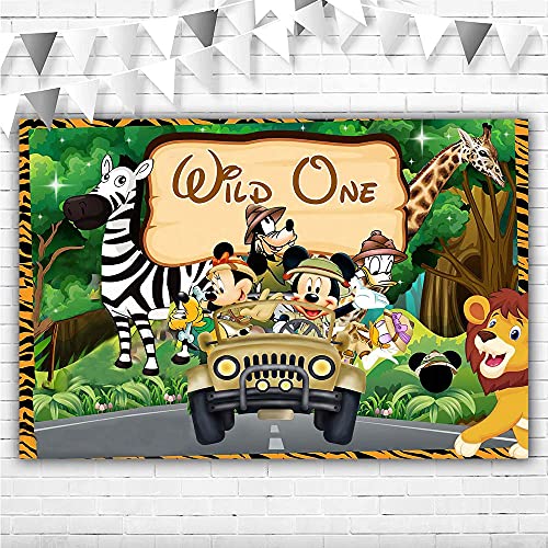 YouRan Mickey Mouse Jungle Safari Party Themed Backdrop 5xft Wild One Safari Mickey Mouse Truck Background Baby Shower Vinyl Jungle Forest Birthday Party Supplies