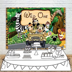 YouRan Mickey Mouse Jungle Safari Party Themed Backdrop 5xft Wild One Safari Mickey Mouse Truck Background Baby Shower Vinyl Jungle Forest Birthday Party Supplies