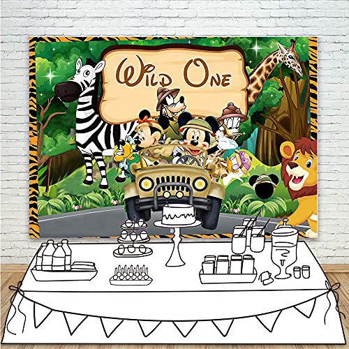 YouRan Mickey Mouse Jungle Safari Party Themed Backdrop 5xft Wild One Safari Mickey Mouse Truck Background Baby Shower Vinyl Jungle Forest Birthday Party Supplies