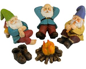 twig & flower the relax garden gnomes by the campfire (five piece) fairy campfire mini gnomes set gnomes decor fairy garden camper gnome gifts designed