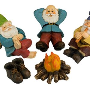 Twig & Flower The Relax Garden Gnomes by The Campfire (Five Piece) Fairy Campfire Mini Gnomes Set Gnomes Decor Fairy Garden Camper Gnome Gifts Designed