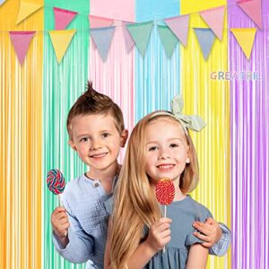 Pastel Rainbow Tinsel Curtain Party Backdrop - GREATRIL Pastel Color Foil Fringe Curtain Photo Booth Streamers for Birthday Easter Spring Baby Bride Shower Ice Cream Unicorn Girls Party Decorations