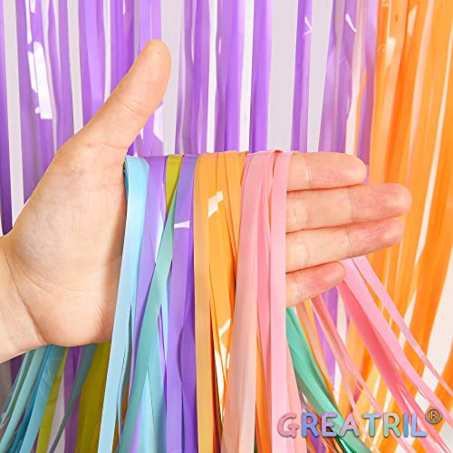 Pastel Rainbow Tinsel Curtain Party Backdrop - GREATRIL Pastel Color Foil Fringe Curtain Photo Booth Streamers for Birthday Easter Spring Baby Bride Shower Ice Cream Unicorn Girls Party Decorations