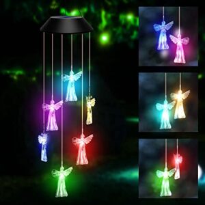 solar wind chimes, mageky color changing angel led solar power wind chime light waterproof outdoor solar lights chimes for garden patio window porch gifts for mom, wife, grandma