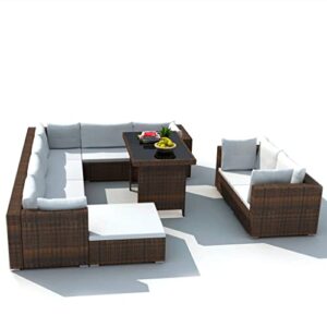 vidaxl patio lounge set 10 piece with cushions garden outdoor kitchen dining dinner dinette table and chair seat seating furniture poly rattan brown