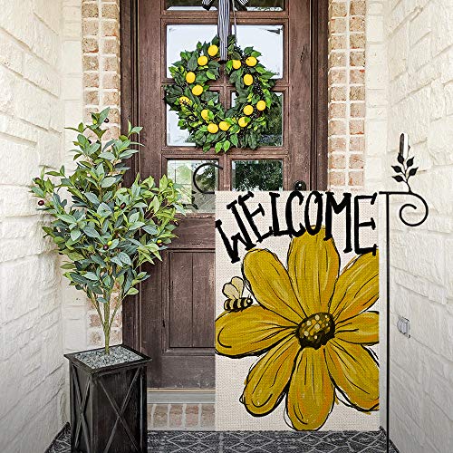 CROWNED BEAUTY Summer Garden Flag Bee Black Eyed Susan Sunflower Welcome 12×18 Inch Double Sided Vertical Yard Outside