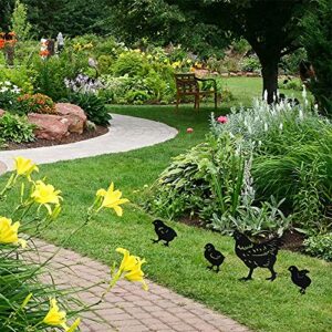 4Pcs Chicken Yard Art Metal Stakes, Garden Insert Hen Sculpture Ornament, Metal Chicken Shape Statue, Chicken Family Lawn Silhouette Garden Art (Black)