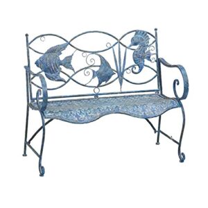 cape craftsmen evergreen weatherproof blue fish coastal outdoor bench | holds up to 440 lbs | furniture for lawn garden patio porch park deck | coastal nautical beach décor | steel | blue