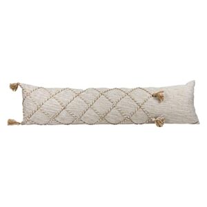 foreside home & garden tan braided accents 12x46 hand woven filled outdoor pillow