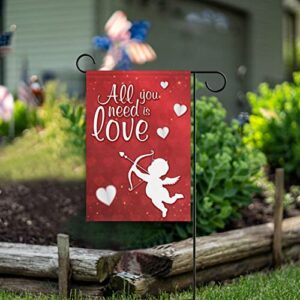 Kcldeci Valentine's Day Hearts Cupid Love Welcome Garden Flag 18x24 Inch Red White Yard Flags Large Vertical Double Sided House Flag Seasonal Outside Decor for Yard Farmhouse