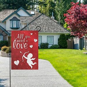 Kcldeci Valentine's Day Hearts Cupid Love Welcome Garden Flag 18x24 Inch Red White Yard Flags Large Vertical Double Sided House Flag Seasonal Outside Decor for Yard Farmhouse