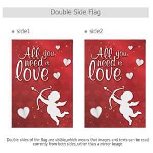 Kcldeci Valentine's Day Hearts Cupid Love Welcome Garden Flag 18x24 Inch Red White Yard Flags Large Vertical Double Sided House Flag Seasonal Outside Decor for Yard Farmhouse