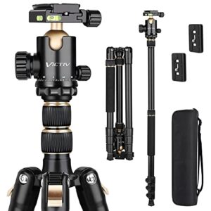 tripod for camera, victiv heavy duty camera tripod monopod, aluminum travel tripod for dslr, professional tripod stand with strong locking ball head and 2 aluminum quick release plate – gold