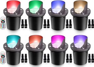 sunvie rgb low voltage landscape lights color changing 12w outdoor in-ground lights with connectors waterproof led well lights 12-24v landscape lighting for pathway garden yard fence deck, 8 pack