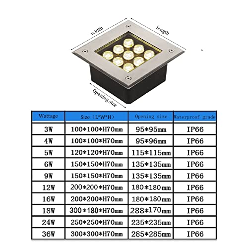 VZCOMM Square LED Outdoor Floor Light IP66 Waterproof Underground Light Garden Decoration Buried Lamps AC85-265V for Walkway, Driveway, Deck, Step, Backyard (Color : Warm White, Size : 24W)