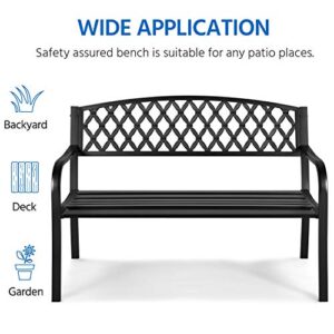 Yaheetech Garden Bench Patio Park Bench, Cast Iron Metal Frame Porch Bench, Outdoor Yard Bench with Mesh Pattern and Armrests for Lawn, Deck, Work, Path, Backyard, Entryway Clearance - Black