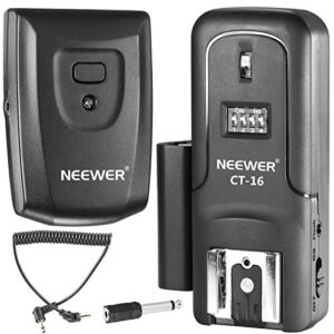 neewer 16 channels wireless radio flash speedlite studio trigger set with standard hot shoe, including transmitter and receiver, fit for canon nikon pentax olympus panasonic dslr cameras (ct-16)