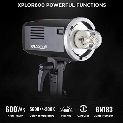 Flashpoint XPLOR 600 R2 Battery Powered Photo Studio Strobe Portable Monolight,Bowens Mount,600Ws 2.4GHz w/8700mAh Li-ion Battery,1/8000HSS 450 Full Power Flashes for Outdoor Strobe Light Photography