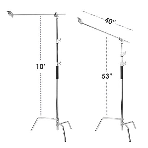 Flashpoint 10' C (Century) Light Stand on Turtle Base Kit w/40 Grip Arm & 2 GOBO Heads and Baby Pin - Chrome
