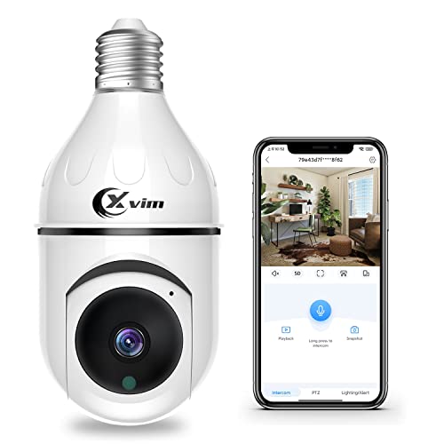 XVIM 3MP Wireless Light Bulb Security Camera, 2.4Ghz WiFi Bullet Camera, Home Security Camera with Night Vision, Motion Detection & 2-Way Audio