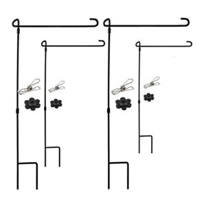 glorya garden flag stand – premium garden flag pole holder stand metal powder-coated weather-proof paint – garden flag stake with stopper and anti-wind clip for garden flags (4 pack)