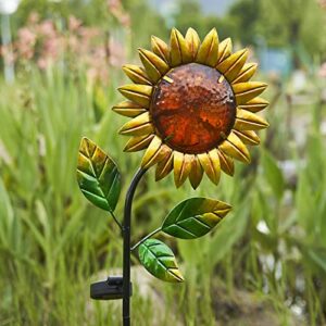 Flower Garden Stakes Decor, Garden Metal Sunflower Stake, Sunflower Garden Decorative Lighting Solar Led Outdoor Lights, for Garden, Courtyard, Patio, Front Yard, Backyard…