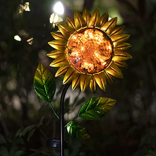 Flower Garden Stakes Decor, Garden Metal Sunflower Stake, Sunflower Garden Decorative Lighting Solar Led Outdoor Lights, for Garden, Courtyard, Patio, Front Yard, Backyard…