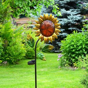 Flower Garden Stakes Decor, Garden Metal Sunflower Stake, Sunflower Garden Decorative Lighting Solar Led Outdoor Lights, for Garden, Courtyard, Patio, Front Yard, Backyard…