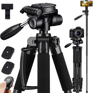 Victiv 72-inch Camera Tripod Aluminum Monopod T72 Max. Height 182 cm - Lightweight and Compact for Travel with 3-Way Swivel Head and 2 Quick Release Plates for Canon Nikon DSLR Video Shooting - Black