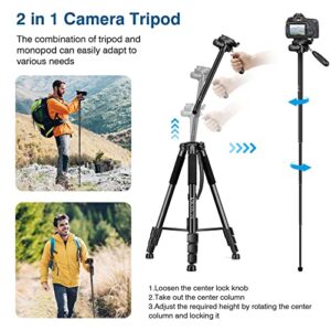 Victiv 72-inch Camera Tripod Aluminum Monopod T72 Max. Height 182 cm - Lightweight and Compact for Travel with 3-Way Swivel Head and 2 Quick Release Plates for Canon Nikon DSLR Video Shooting - Black