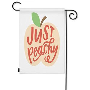 moslion peach garden flag 12×18 inch just peachy quote word hand lettering leaf fruit summer seasonal garden flag outdoor decorative double-sided cotton linen